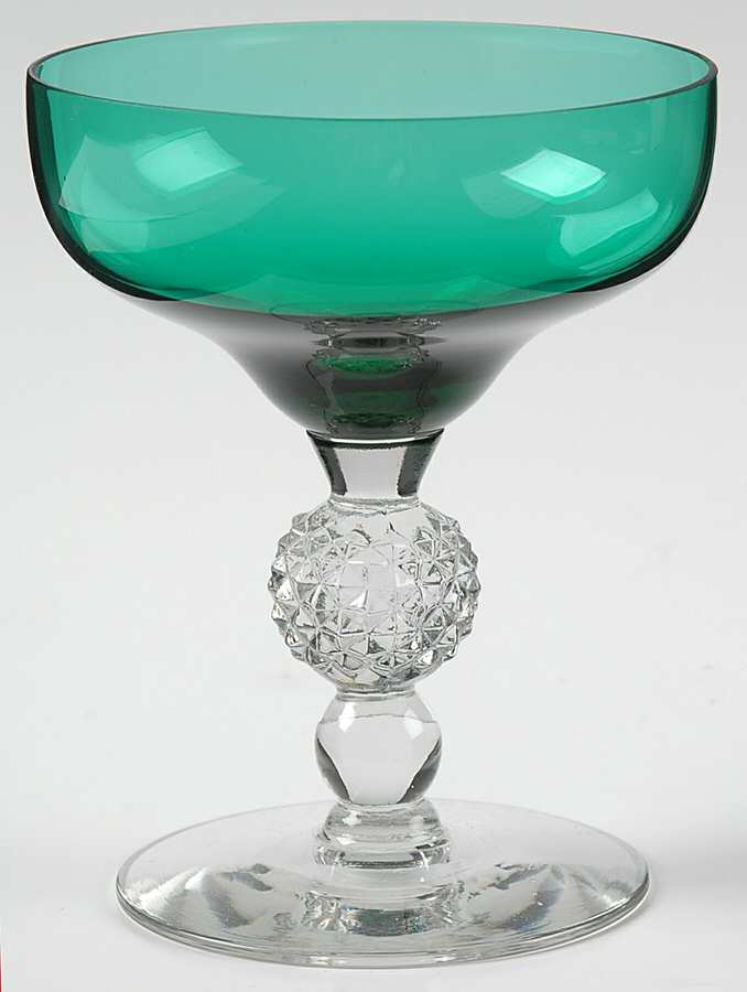 Old English Stiegel Blue Green (Golfball Stem) Champagne/Tall Sherbet by Morgantown-1