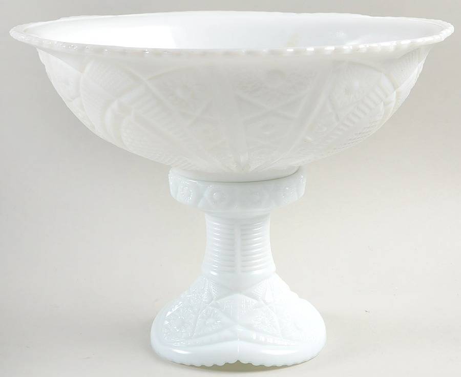 The Concord Milk Glass Punch Bowl with Stand by McKee-1