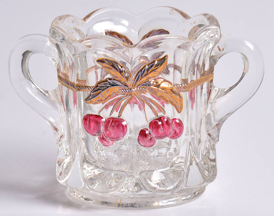 Cherry Thumbprint Decorated Child's Open Sugar by Mosser (Ohio)-1