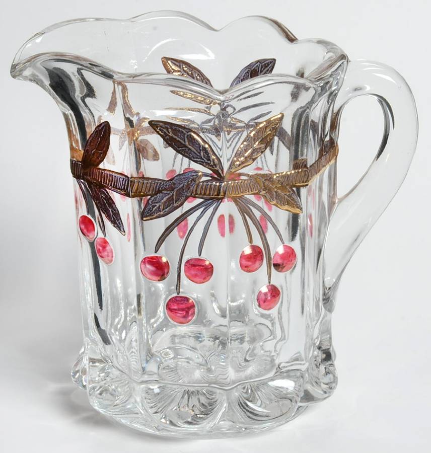 Cherry Thumbprint Decorated Child's Mini Pitcher by Mosser (Ohio)-1