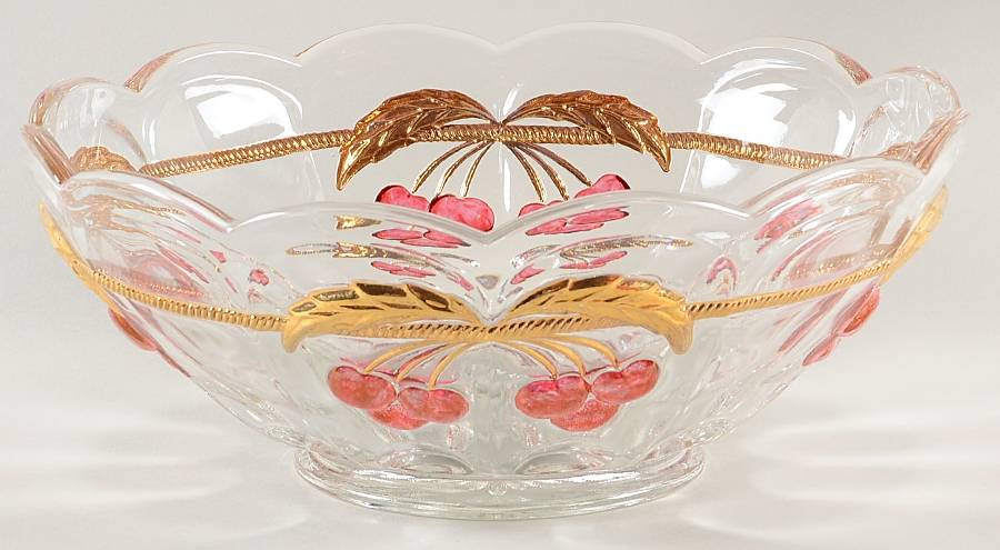 Cherry Thumbprint Decorated 9" Round Bowl by Mosser (Ohio)-1