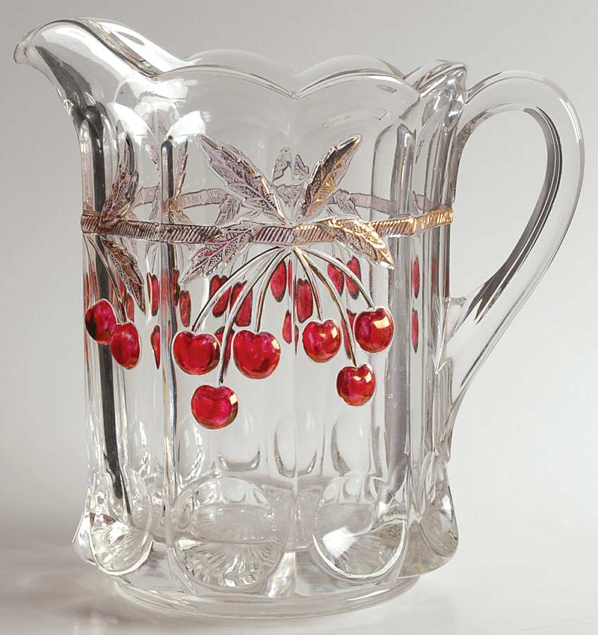 Cherry Thumbprint Decorated 52 Oz Pitcher by Mosser (Ohio)-1