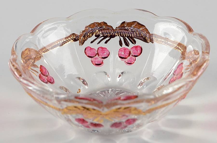 Cherry Thumbprint Decorated Child's Fruit/Dessert Bowl by Mosser (Ohio)-1