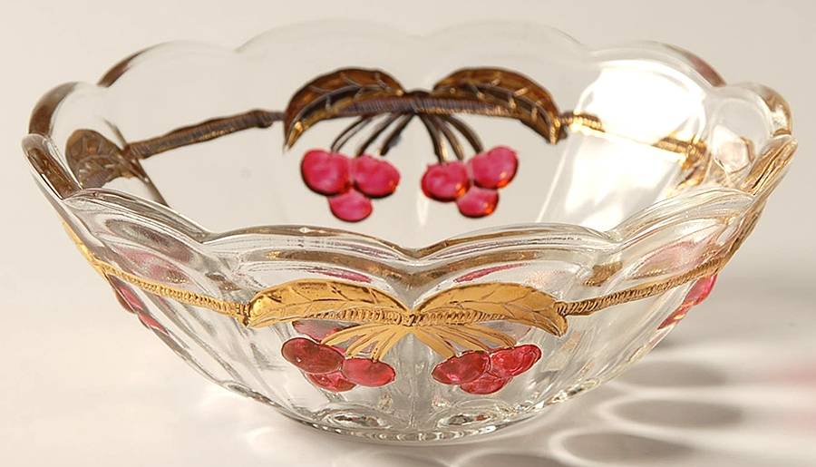 Cherry Thumbprint Decorated Small Fruit Dessert Bowl by Mosser (Ohio)-1
