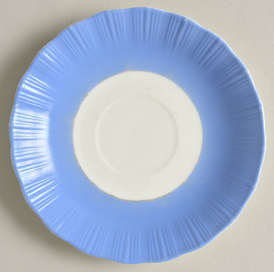 Cremax Bordette Blue Flat Cup Saucer by MacBeth-Evans-1