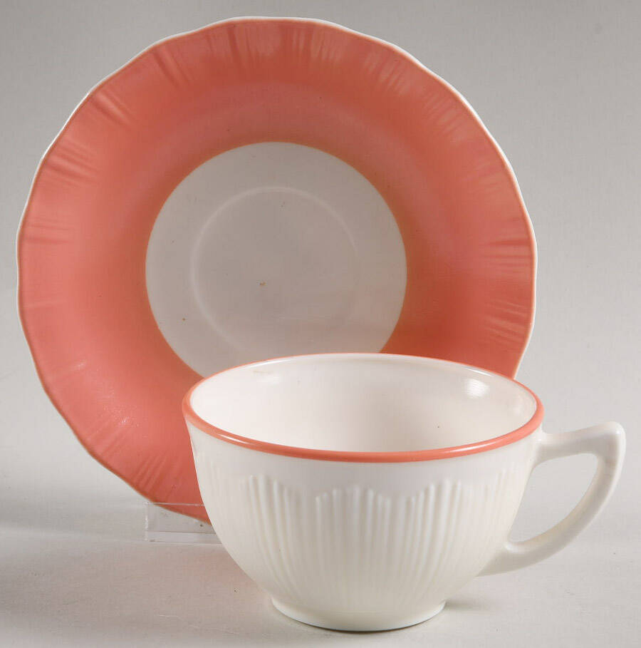 Cremax Bordette Pink Flat Cup & Saucer Set by MacBeth-Evans-1