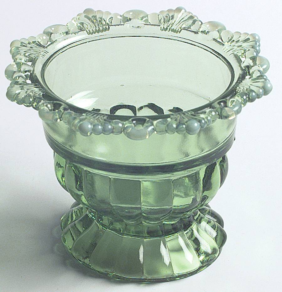 Ring and Petal Green Opalescent Sugar Bowl W/Lip No Lid by Mosser (Ohio)-1