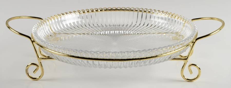 Diamond Fire Oval Platter with Gold Metal Stand by Mikasa-1