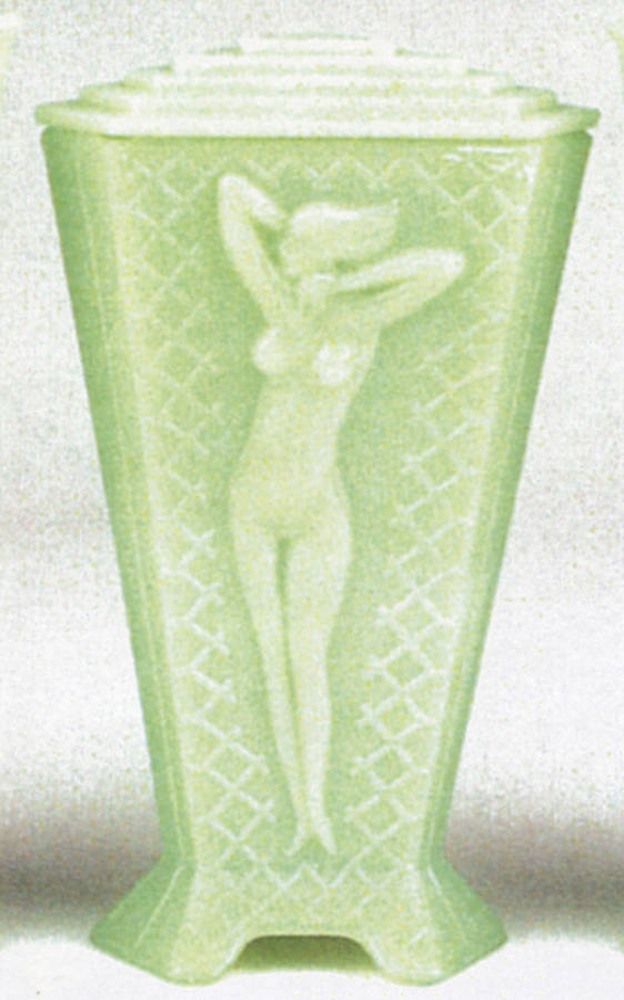 Jadite 7" Art Nude Vase with Lid by McKee-1