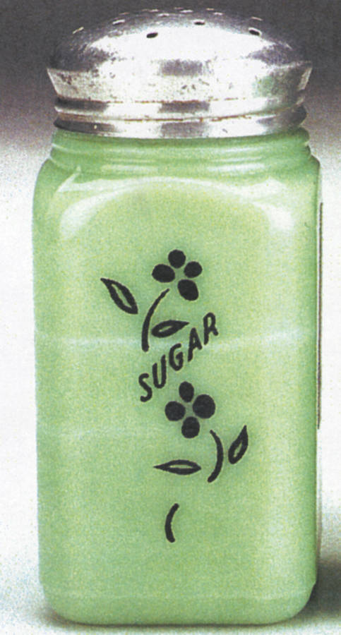 Jadite Sugar Shaker with Metal Lid by McKee-1