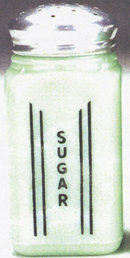 Jadite Sugar Shaker with Metal Lid by McKee-1