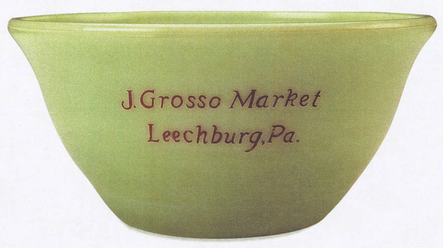 Jadite 9" Bell Shape Mixing Bowl with Advertising by McKee-1