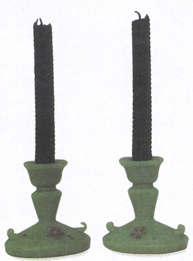 Jadite 4" Candlestick with Painted Decoration by McKee-1