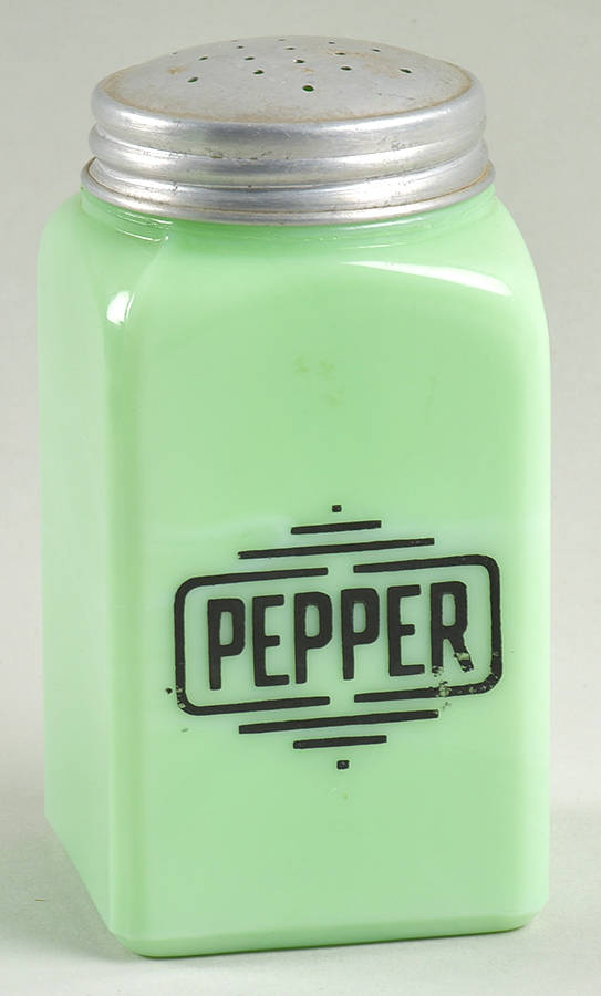 Jadite Pepper Shaker with Metal Lid by McKee-1