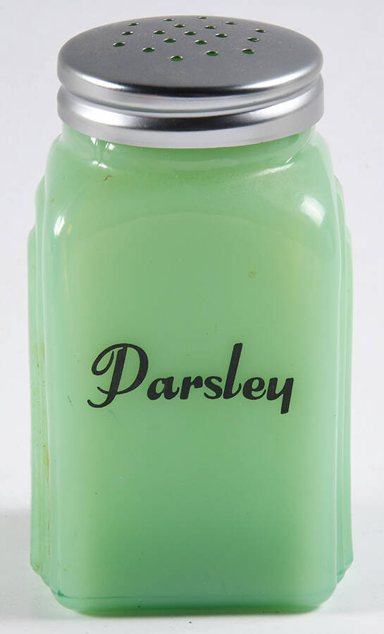 Jadite Spice Shaker with Metal Lid by McKee-1