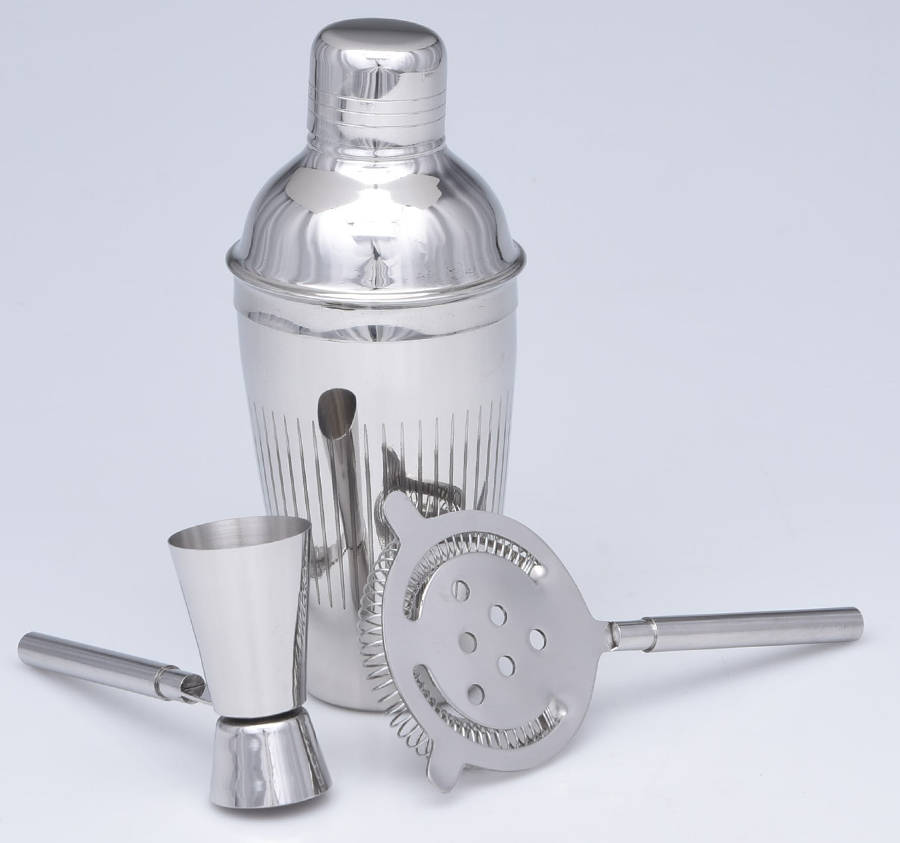 Cheers Metal Cocktail Shaker & Lid w/Strainer & Jigger by Mikasa-1