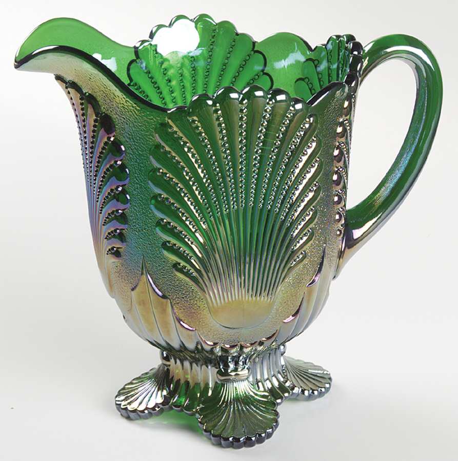 Shell Green Carnival Pitcher by Mosser (Ohio)-1