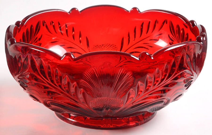 Inverted Thistle Ruby Red 8''-9'' Round Bowl by Mosser (Ohio)-1