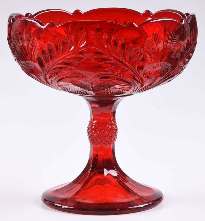 Inverted Thistle Ruby Red 5" Low Open Compote by Mosser (Ohio)-1