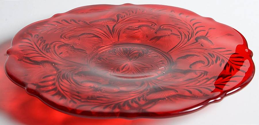 Inverted Thistle Ruby Red Dessert Plate by Mosser (Ohio)-1