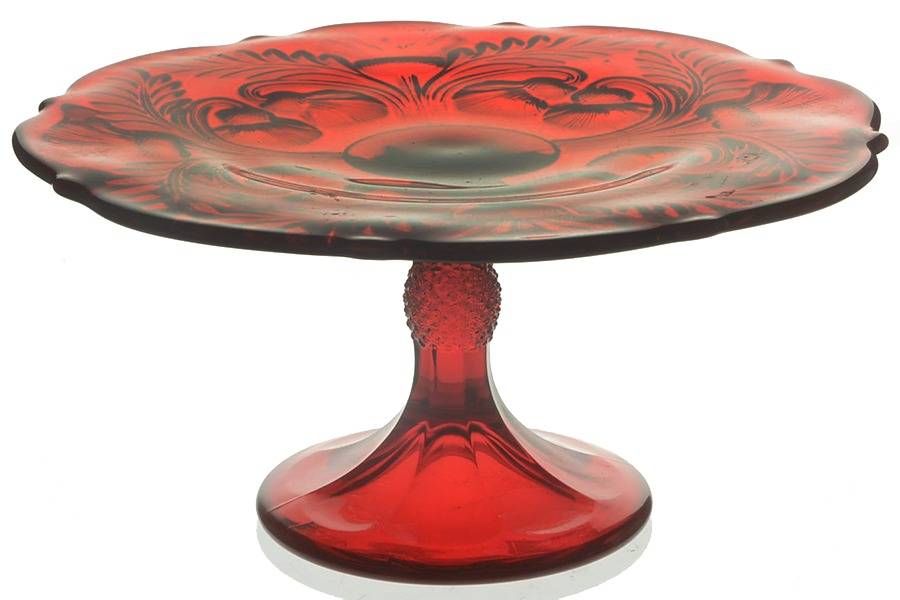 Inverted Thistle Ruby Red 8" Diameter Pedestal Cake Stand by Mosser (Ohio)-1