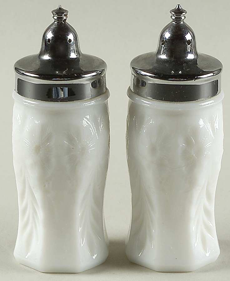 Puritan Milk Glass Shaker Set w/Metal Lids by McKee-1