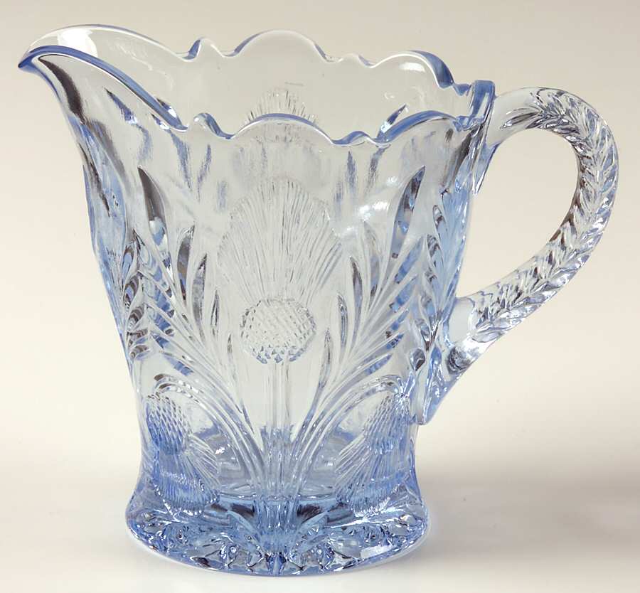 Inverted Thistle Blue Creamer by Mosser (Ohio)-1