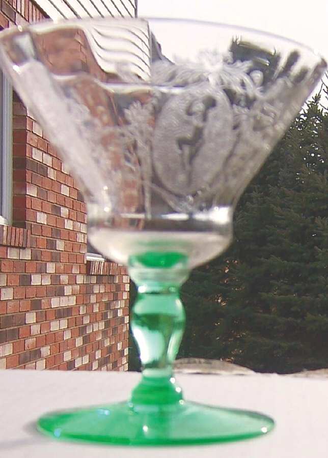 Sunrise Medallion Green Stem (Stem 7630) Low Sherbet by Morgantown-1