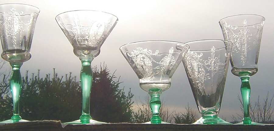 Sunrise Medallion Green Stem (Stem 7630) Water Goblet by Morgantown-1