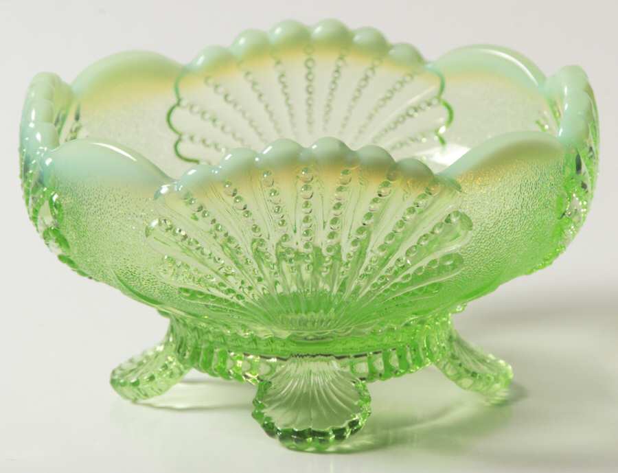 Shell Green Opalescent Small Fruit Dessert Bowl by Mosser (Ohio)-1