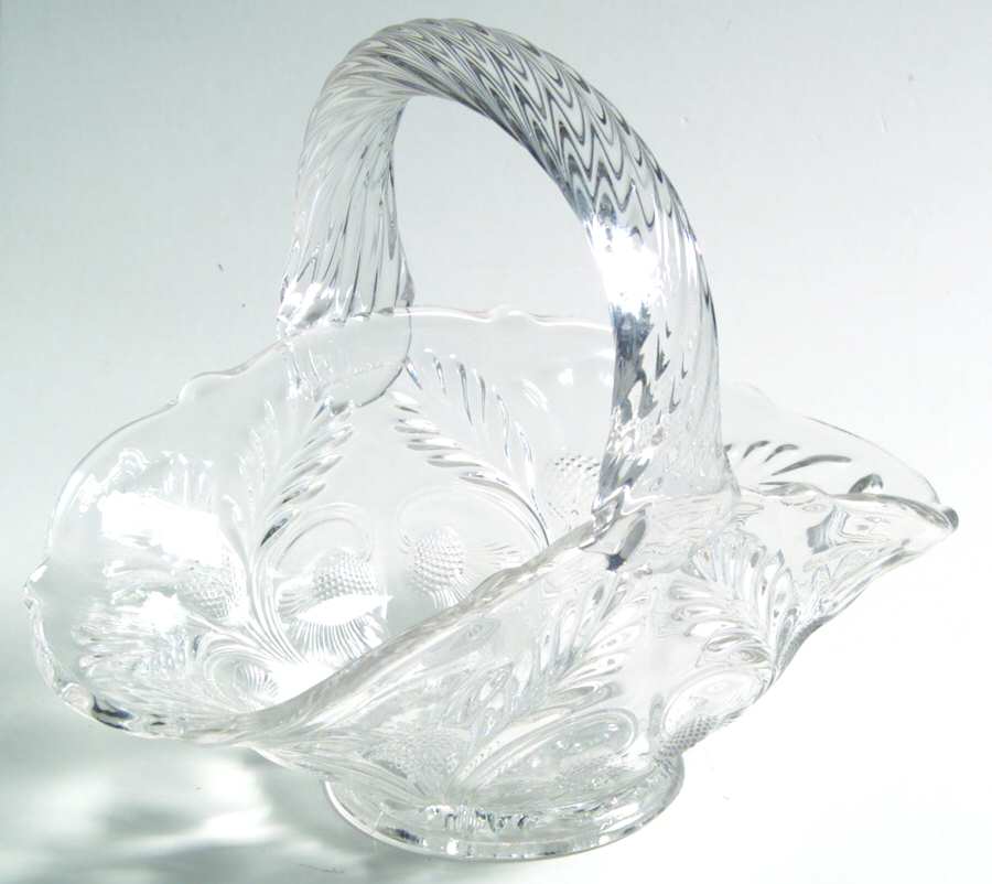 Inverted Thistle Clear 6" Handled Basket by Mosser (Ohio)-1