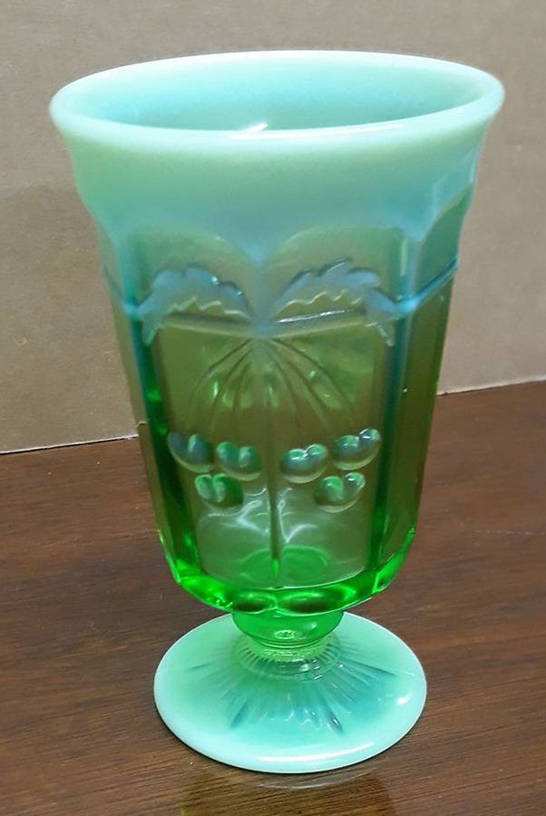 Cherry Thumbprint Green Opalescent Iced Tea by Mosser (Ohio)-1