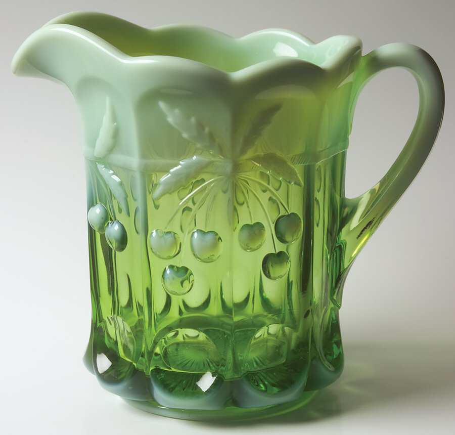 Cherry Thumbprint Green Opalescent 44 Oz Pitcher by Mosser (Ohio)-1