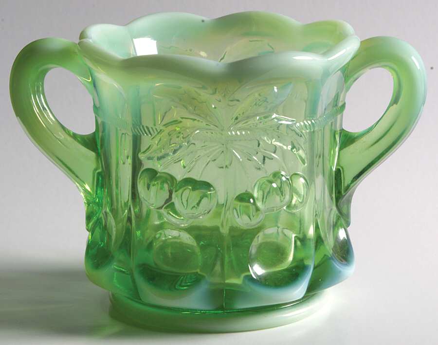 Cherry Thumbprint Green Opalescent Open Sugar by Mosser (Ohio)-1