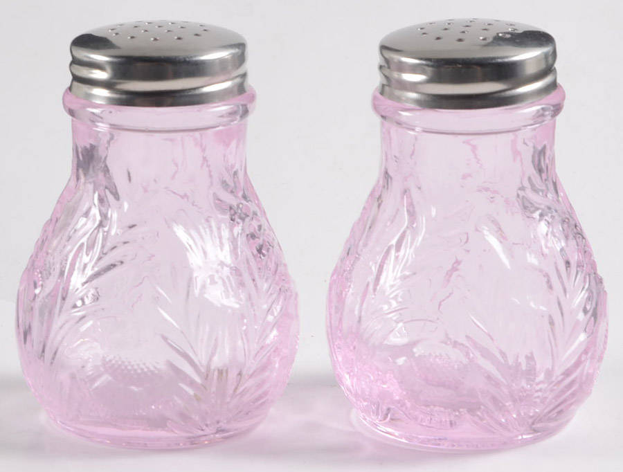 Inverted Thistle Light Pink (Rose) Shaker Set w/Metal Lids by Mosser (Ohio)-1