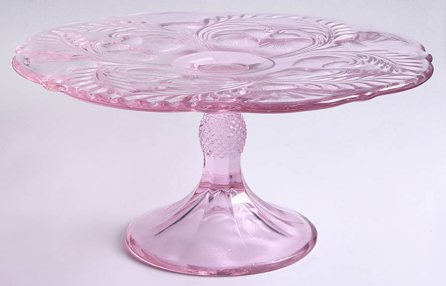 Inverted Thistle Light Pink (Rose) 11" Diameter Pedestal Cake Stand No Dome by Mosser (Ohio)-1