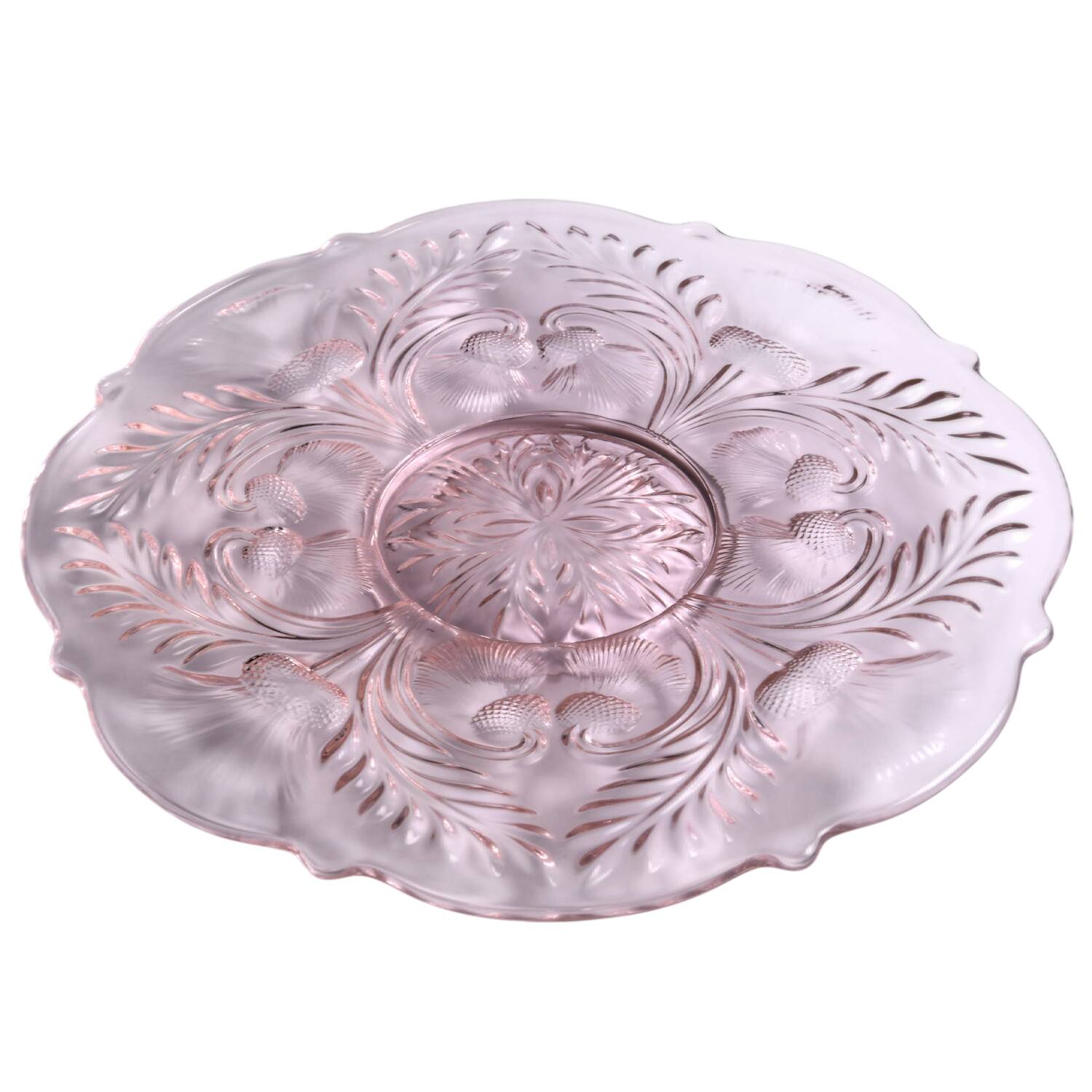 Inverted Thistle Light Pink (Rose) 12" Round Platter by Mosser (Ohio)-1