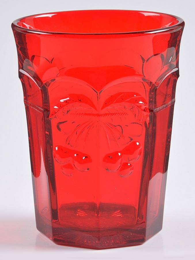 Cherry Thumbprint Ruby 8 Oz Flat Tumbler by Mosser (Ohio)-1