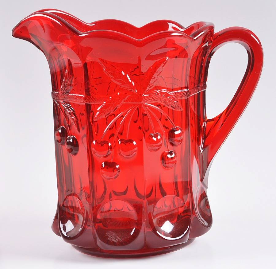 Cherry Thumbprint Ruby 54 Oz Pitcher by Mosser (Ohio)-1