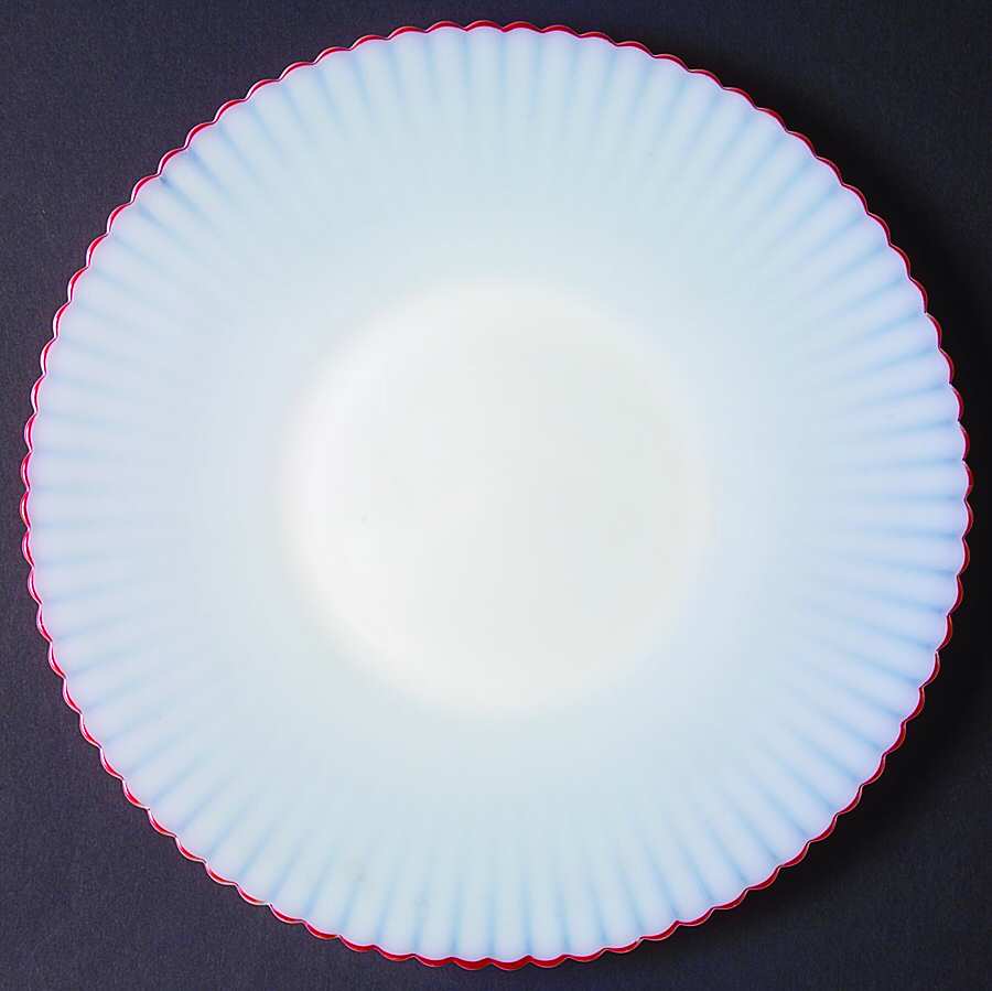 Petalware Cremax (Beige, Red Trim) Cake Plate by MacBeth-Evans-1