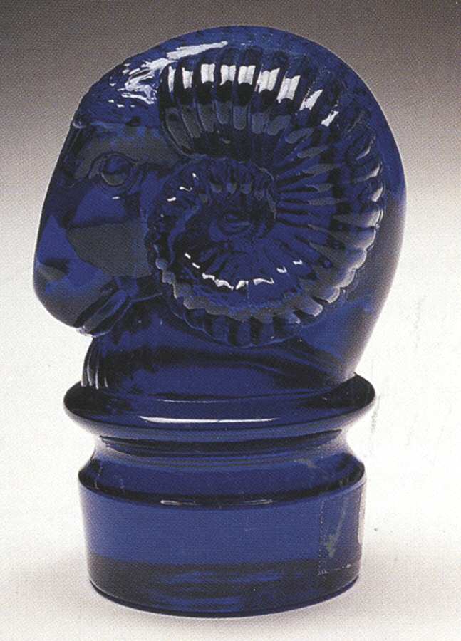 Heisey By Mosser Animals Stopper-Rams Head-Cobalt Blue by Mosser (Ohio)-1