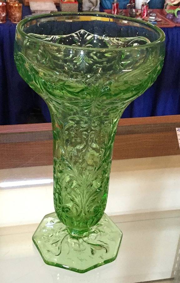 Rock Crystal Green (Yellow) 11" Flower Vase by McKee-1