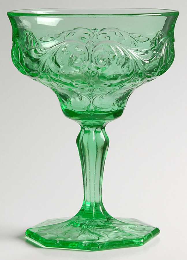 Rock Crystal Green (Yellow) Champagne Glass by McKee-1