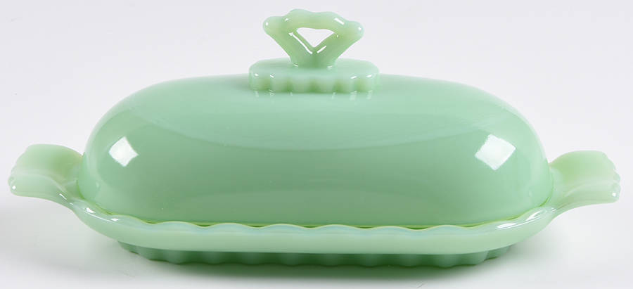 Jadeite-Green Glass 1/4 Pound Covered Butter by Martha Stewart-1