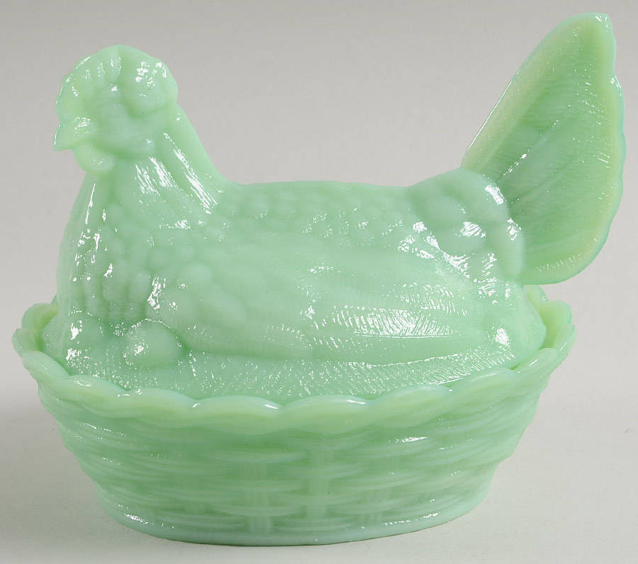 Jadeite-Green Glass 6 Inch Hen on Nest by Martha Stewart-1