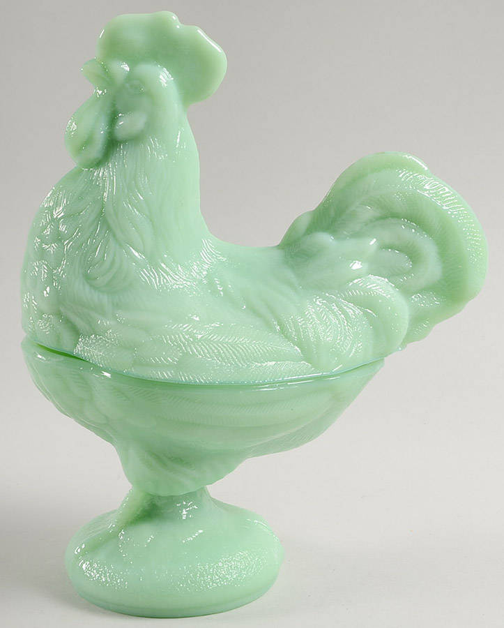 Jadeite-Green Glass #158 Atterbury Rooster Box with Lid by Martha Stewart-1