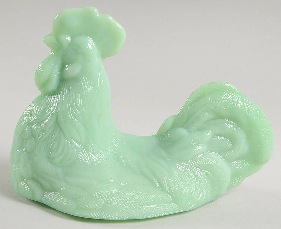 Jadeite-Green Glass Lid for #158 Atterbury Rooster Box by Martha Stewart-1