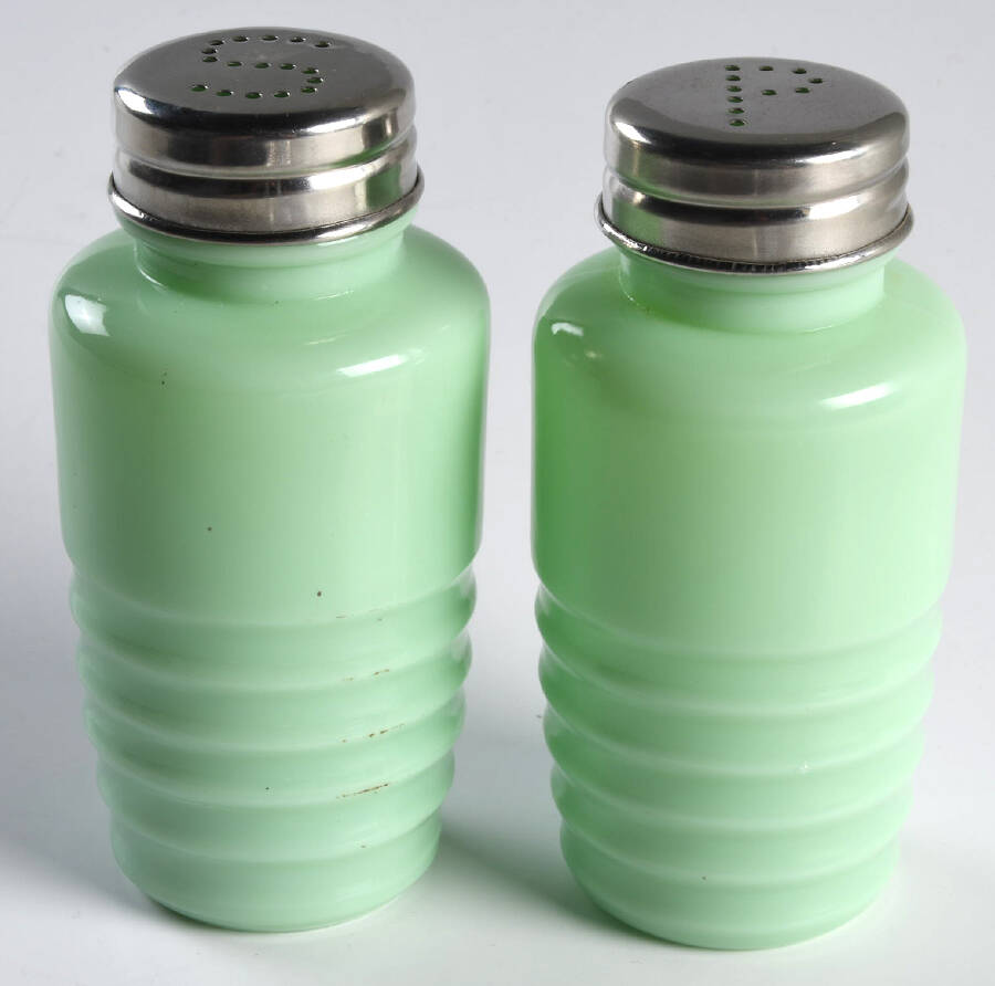 Jadeite-Green Glass Shaker Set with Metal Lids by Martha Stewart-1