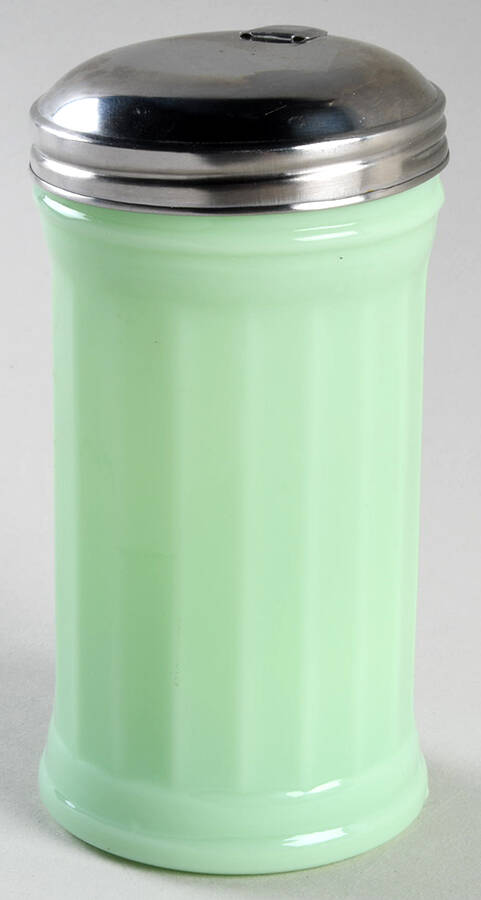 Jadeite-Green Glass Sugar Pourer & Metal Lid by Martha Stewart-1
