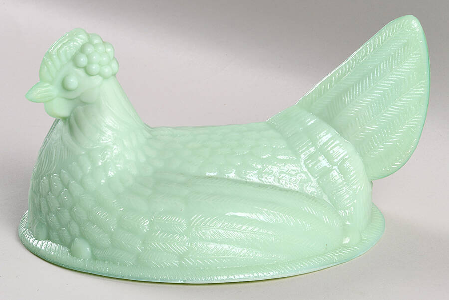 Jadeite-Green Glass Hen on Nest-Jade Green-Lid by Martha Stewart-1